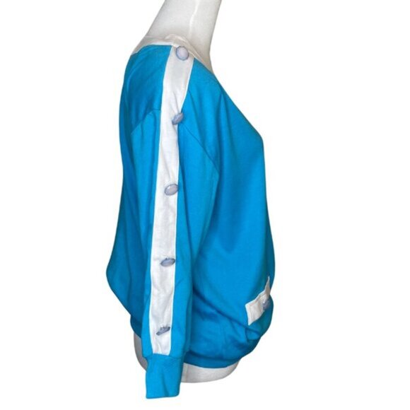 Adolfo Sport Women's Vintage Pullover Button Blouse Size Small Blue White Mature - Picture 3 of 5